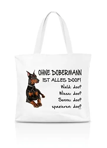 AdriLeo Einkaufstasche Ohne Dobermann ist alles doof! (schwarzes Fell)