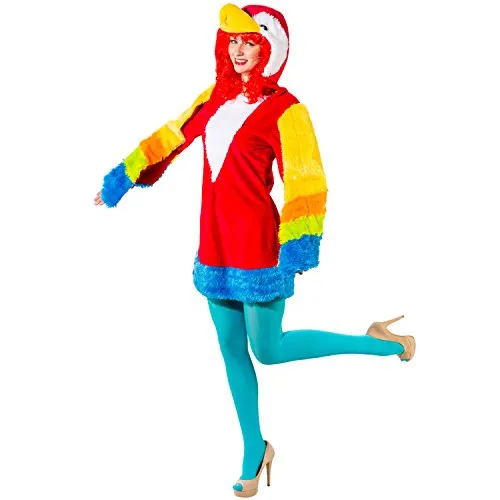 Unbekannt Damen Kostüm Papagei Birdy Kleid Bunt Tier Vogel Fasching Karneval (34/36) - Farbenfrohes Papagei-Kostüm für Damen mit Kapuze – ideal für Fasching und Karneval. Aus 100% Polyester gefertigt, sorgt es für Komfort und Spaß bei jeder Feier.