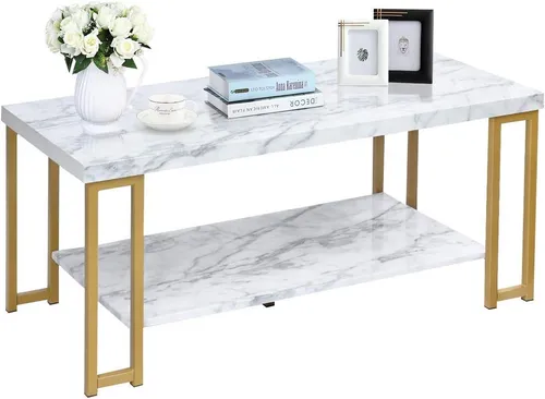 Couchtisch Marmor-Optik mit Gold Rahmen - Tische & Stehtische - Moderner Beistelltisch in eleganter Marmor-Optik, ideal für stilvolle Wohnzimmergestaltung.