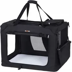 Feandrea faltbare Haustiertragetasche, tragbare Katzen- und Hundetransporttasche, weiche Haustierreisetasche mit atmungsaktivem Netz, mit Griffen, Aufbewahrungstaschen, 102 x 69 x 69 cm, Schwarz PDC10H
