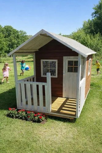 bv-vertrieb Spielhaus für Kinder aus Holz - Holzspielhaus für Kinder ab 2 Jahren, imprägniert und langlebig. Mit 1 Tür und 3 Fenstern aus Plexiglas für sicheres Spielen. Ideal für den Garten, einfache Montage inklusive Anleitung.