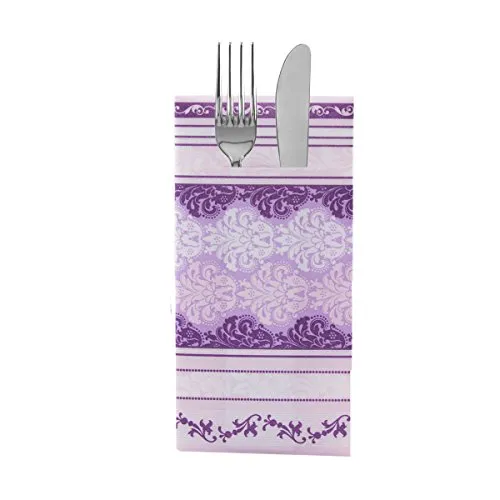 Sovie HOME Besteckserviette Marius in Beere, Linclass® Airlaid, 40x40 cm, 1/8 Falz, 12 Stück, florales Ornamentdesign in Beere-Lilatönen, praktische Tischdekoration