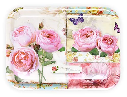 Lashuma Kleines Getränketablett aus Melamin, Hochwertiges Desserttablett 31x23 cm, Tablett Muster: England Rosen