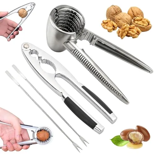 4Stück Nussknacker Haselnüsse Walnussknacker Metall Nußknacker Walnüsse Sektzange Multifunktional Nusszange Maronizange Rutschfestem Griff mit 2 Walnussnadeln für Alle Arten von Nüssen Walnut Mandeln