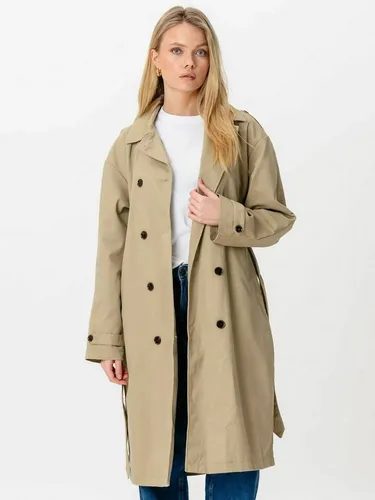 TeeShoppen Kurzmantel TEESHOPPEN Coat Linea Trenchcoat beige L - Eleganter Kurzmantel in Beige, ideal für die Übergangszeit. Hergestellt aus 65% Polyester und 35% Baumwolle bietet er Komfort und Stil für jede Gelegenheit.