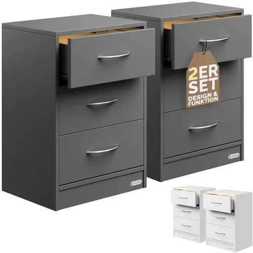 Casaria® Nachttisch 2er Set mit LED Beleuchtung - Moderne Nachttische aus Holz mit 3 Schubladen, ideal für Boxspringbetten. Mit automatischer LED-Beleuchtung und verschiedenen Farben erhältlich.