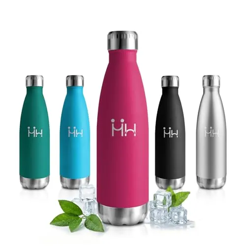 Thermosflasche 500ml, Trinkflasche Edelstahl Doppelwandig, BPA-frei Wasserflasche Auslaufsicher, Kohlensäure Geeignet für Schule, Fitness, Laufen, Sprudel, Gym, Reisen