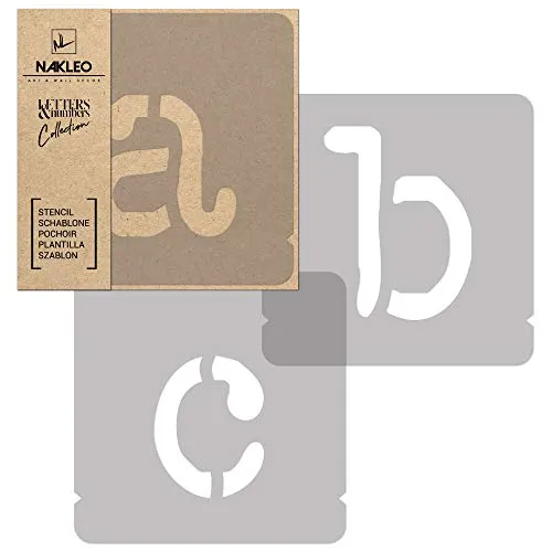 NAKLEO Alphabet Malschablonen Set 42 Stück, 10 cm Buchstaben & Zahlen Typewriter Klein Schriftart, Wiederverwendbare Kunststoff Stencil, DIY Handwerk Holz Möbel Wand Dekoration