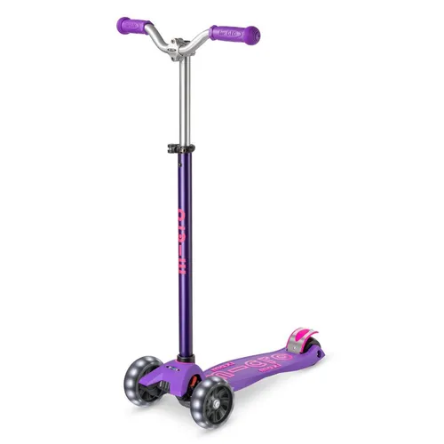 Maxi micro™ Deluxe Pro LED Kinder Roller für 5-7 Jahre - Purple - Kinderscooter mit höhenverstellbarem Lenker und LED-Vorderrädern für sichere Fahrten bei Dunkelheit. Ideal für Kinder, die spielerisch Gleichgewicht und Motorik lernen möchten.