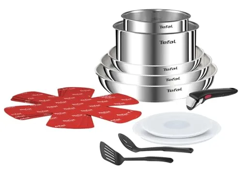 Tefal Topfset L896SD04 - 13-teilig - Vielseitiges Kochgeschirrset für alle Herdarten, inklusive Induktion. Mit abnehmbaren Griffen und hochwertigem Edelstahl für einfaches Handling und optimale Ergebnisse.
