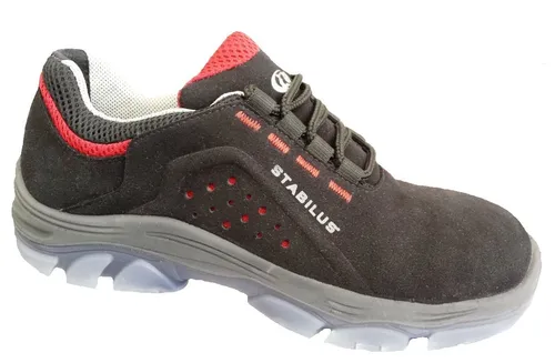 Stabilus Sicherheitshalbschuh Eric S1P schwarz-rot - Arbeitsschuhe mit durchtrittsicherer Sohle und rutschfester Gummisohle, ideal für den sicheren Einsatz in Werkstätten und Baustellen.