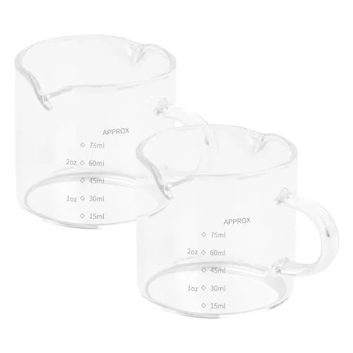 Wisebom 2 Stück Glas Messbecher, Espresso Shot Glas, Hitzebeständiger Kleiner Espresso-Doppeltüllen, Unzen Messbecher Milchbecher mit Griff, Krug Mischen für Kaffee, Wein, Bar, Party