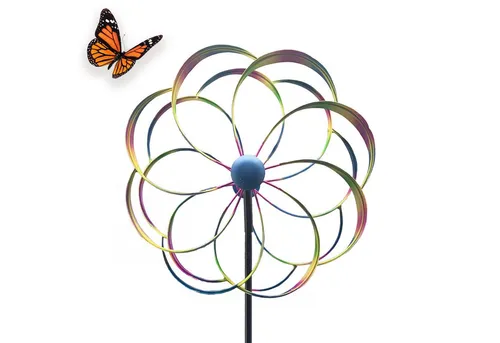 matches21 HOME & HOBBY Gartenstecker Großes Windrad 158 cm, wetterfeste Frühlings Gartendeko Blumenform (1-St) Bunte Windmühle aus Metall