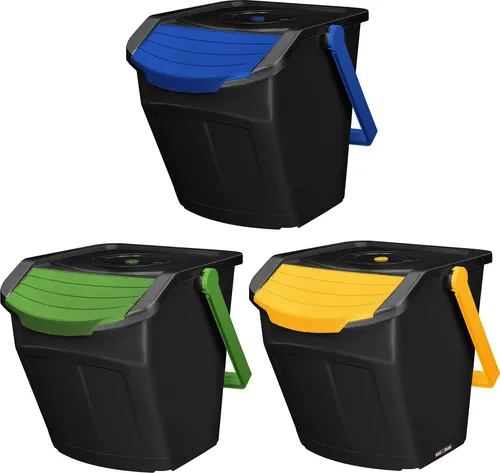 KOTARBAU® Mülltrennsystem Mülleimer Küche 3 Fächer Abfalleimer Deckel Plastik Küchenabfalleimer Küchenmülleimer Recycling System Trennsystem Müllsystem Dustbin Mülltrennung Eimer Mülltrennsysteme