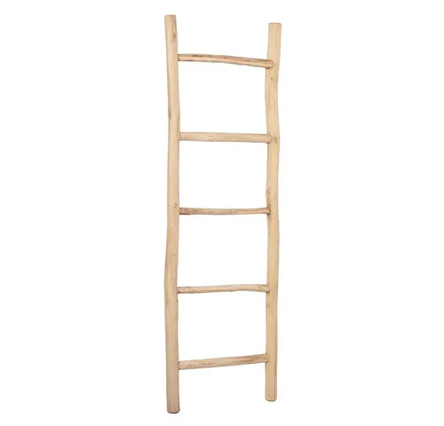 LEBENSwohnART Teak Deko-Leiter Handtuchhalter Natural KEPALA - Dekoartikel aus unbehandeltem Teakholz, ideal für stilvolle Aufbewahrung von Handtüchern und eine natürliche Wohnatmosphäre.