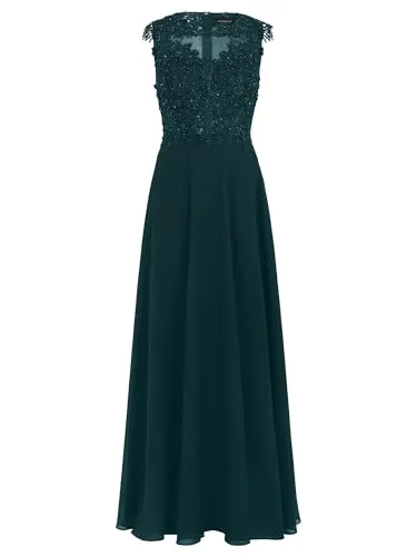 APART Abendkleid mit floraler Spitze und Tüll-Einsatz, dunkelgrün, Größe 36