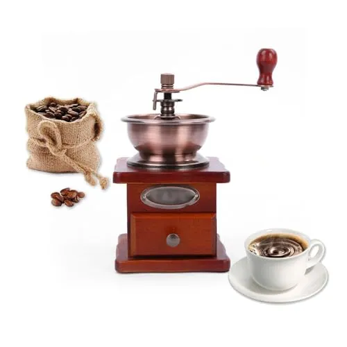 Ruiqas Klassische Manuelle Kaffeemühle Retro Antik Holz Handmühle Kaffeemühle für Zuhause, Büro und Reisen