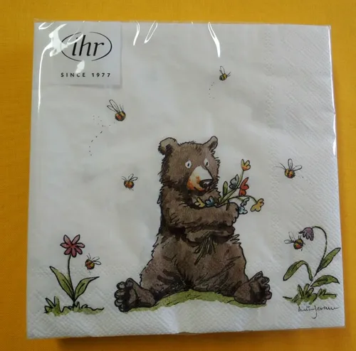 Servietten Honig BÄR 1 Packung OVP Motivservietten Bienen Blumen Ihr A. Jeram 20