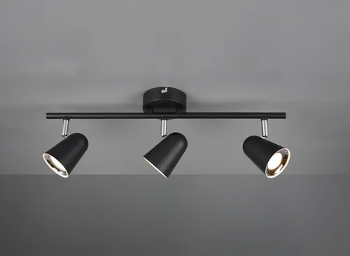 Reality Leuchten LED Spotbalken Toulouse R82123132 - 3-flammiger LED Spotbalken aus schwarzem Kunststoff, inkl. 3x 3,5 Watt LED für warmweißes Licht und hohe Flexibilität durch dreh- und schwenkbare Spots.