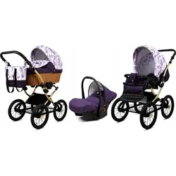 Babylux® Classic Gold 3in1 Kinderwagen Set | Lilac Flowers in gold von Babylux