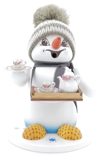 Kuhnert Erzgebirge Schneemann Räuchermann 19cm - Nussknacker aus Holz, handgefertigt in Deutschland, bringt festliche Stimmung in Ihr Zuhause und verbreitet den typischen Weihnachtsduft.