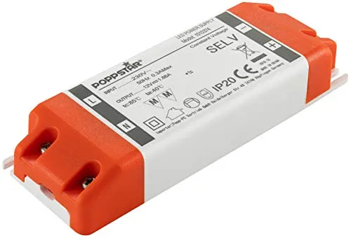 Poppstar LED Trafo Transformator 230V AC / 12V DC 1,66A für 0,2 bis 20 Watt LEDs
