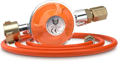BBQ Chief Gasdruckregler 50mbar, 1,5kg/h, 1/4 Zoll, 100cm/150cm Gasschlauch, mit/ohne Manometer, Propan
