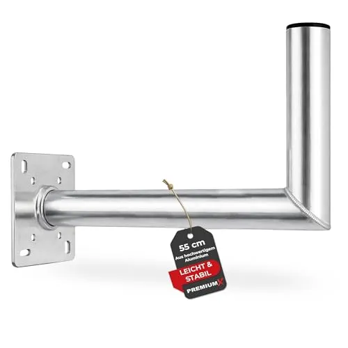 Premium X 55cm Aluminium Wandhalterung für Satellitenschüssel - Hochwertige Aluminium-Halterung für Ihre Sat-Anlage, stabil und witterungsbeständig. Stressfreie Montage mit Langlöchern und praktische Kabeldurchführung für eine einfache Installation.