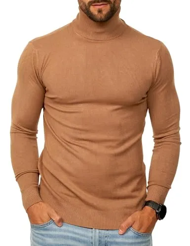 behype. Herren Rollkragenpullover als Strickpullover in Feinstrick - Langarmshirt Pulli Slim-Fit - Winterpullover Rollkragenshirt - Casual & Business Rolli DC_2800-Beige-XL