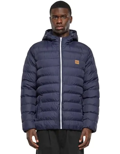 Urban Classics Herren Basic Bubble Jacket mit Kapuze, navy/white, L - Funktionsjacke mit zwei Fronttaschen, ideal für vielseitige Outfits und unkomplizierte Styles.