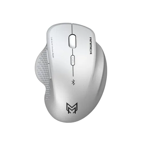 Anmck Bluetooth Maus, Wiederaufladbare Kabellose Maus (Dualmodus: BT 5.1 + 2,4G), Einstellbare DPI 1000/1200/1600, Ergonomische Leise Funkmaus für Laptops,PC,Computer,Mac OS, Android, Windows