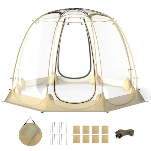 FANTASK Transparentes Pop up Zelt, tragbares PVC Kuppelzelt für 5-6 Personen, Blasenzelt wetterfest mit Tragetasche & Bodenmatte, Campingzelt Outdoor für Garten, Terrasse, Hinterhof