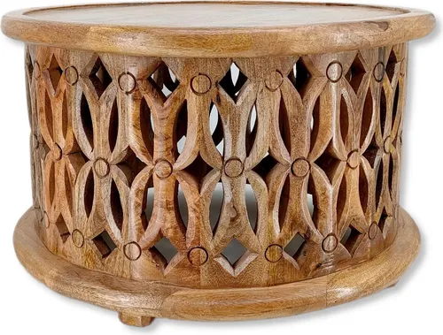 Holz Couchtisch rund natürlich braun Ø 60 x 35cm Couch Beistelltisch vintage Sofatisch