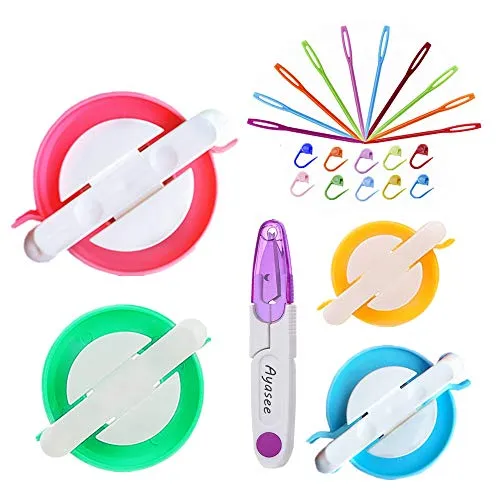 Pompon Maker Kits, Pom Pom Strickwebstuhl Kit Fluff Ball Weaver Needle Craft DIY Strickhäkeln Craft Tool Kit, 4PS Pompom Maker + 10PS Strickstichmarker + 10PS Plastiknadeln + 1PS Schere (25)