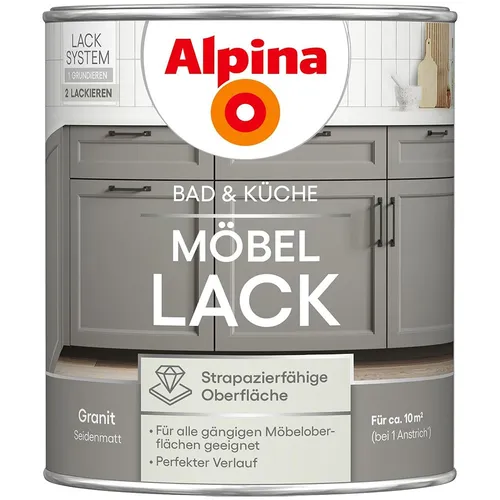 Alpina Bad & Küche Möbel-Lack Granit – Seidenmatter Lack für Holz & MDF - Möbelfarbe für Bad- und Küchenmöbel, hochdeckend und feuchtraumgeeignet. Pflegeleicht, schnell trocknend und ideal für DIY-Renovierungen.