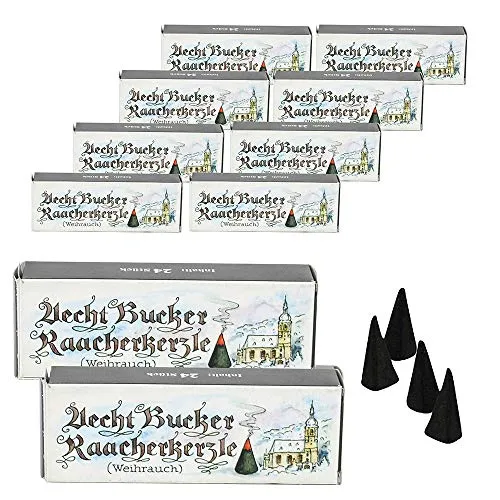 Päckchen - Echt Bucker Räucherkerzen - Weihrauch 10 - 10 Packungen Aecht Bucker Räucherkerzle, ideal für eine stimmungsvolle Atmosphäre. Hergestellt aus hochwertigen Rohstoffen, die den traditionellen Duft von Weihrauch entfalten.