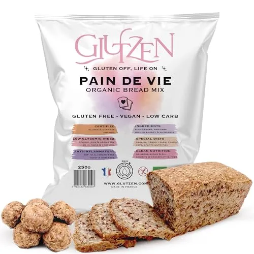 Glutenfreie Bio-Brotmischung GLUTZEN, Ohne Brotmaschine. Low Carb Brot, stärkefrei und hefefrei. Zöliakie, niedriger GI, Keto, vegan, allergenfrei. Gesundes, nahrhaftes Brot, in 3 Min fertig. (1x250g)