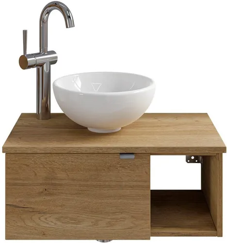 Saphir Waschtisch Serie 6915 Waschschale mit Unterschrank für Gästebad, Gäste WC (3-St., Keramik-Aufsatzbecken, Waschtischplatte, Waschtischunterschrank), 61 cm breit, 1 Tür, offenes Fach, kleine Bäder, ohne Armatur
