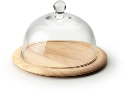 Continenta Käseglocke aus Glas und Gummibaumholz - Elegante Käseglocke aus mundgeblasenem Glas und geöltem Gummibaumholz, ideal für stilvolles Servieren und Frischhalten von Käse.