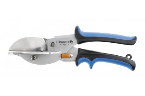 Högert Technik - Profilschere mit Winkelmesser - Gehrungsschere Winkelschere für präzisen Schnitt an Kunststoff Gummi Holz - Schneidbar bei 0°, 30° und 45° - Rutschfeste Beschichtung