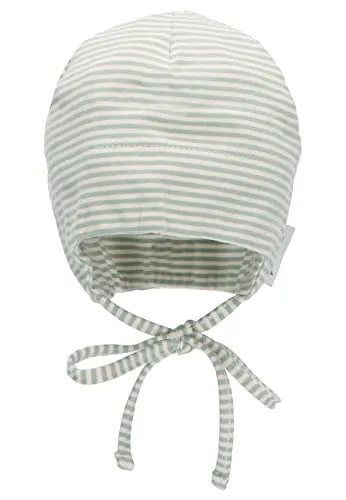 Sterntaler GOTS Beanie Ringel - Babymütze aus Singlejersey (Bio) gestreift - anschmiegsame Unisex Beanie Mütze zum Binden - Baby und Kinder Übergangsmütze, steingrün, Größe 43
