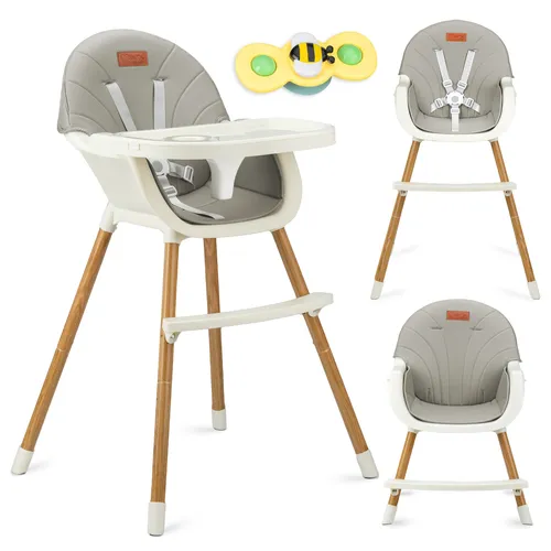 MoMi REKI Kinderhochstuhl 2in1 - Grau - Multifunktionaler Kinderhochstuhl bis 20 kg, mit doppeltem Tablett und 5-Punkt-Gurt für maximale Sicherheit und Komfort, ideal für die ersten Mahlzeiten bis zur Vorschule.