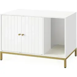 Feandrea Katzenklo mit Kratzmatte und hohen Beinen als Katzentisch 80 x 50 x 55 cm Weiß Gold PCL007W01