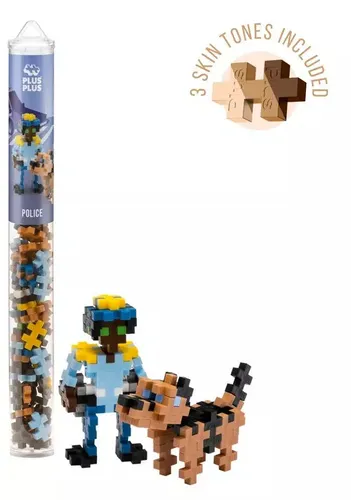 Plus-Plus 4296 - Geniales Konstruktionsspielzeug Polizist, 100 kreative Bausteine in praktischer Tube für endlosen Spielspaß und Förderung der Kreativität