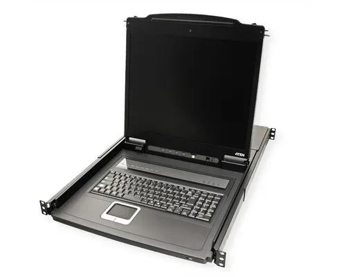 ATEN CL1308N KVM-Switch 8 Port - KVM-Switch mit 48cm TFT, 8 Ports für PS/2 und USB, ideal für effizientes Multitasking in Serverräumen und IT-Umgebungen.