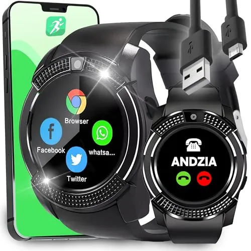 Retoo Smartwatch Damen Herren 1,54 Zoll Fitnessuhr Tracker Schrittzähler Herzfrequenz Sportuhr Schlafmonitor 380 mAh Armbanduhr Smart Watch Stoppuhr für Android Schwarz