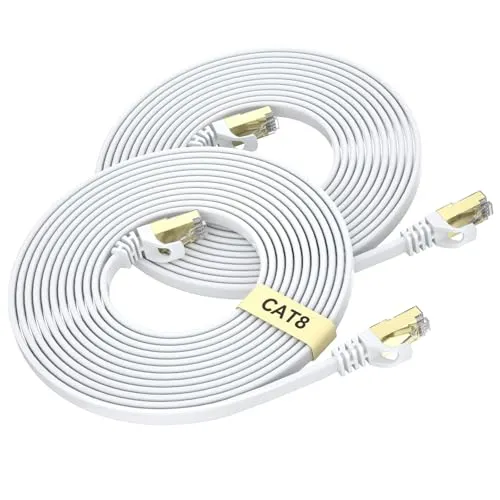 BUSOHE Cat 8 LAN Kabel 1M 2-Stück, 40Gbps Flach Netzwerkkabel Ethernet Weiß