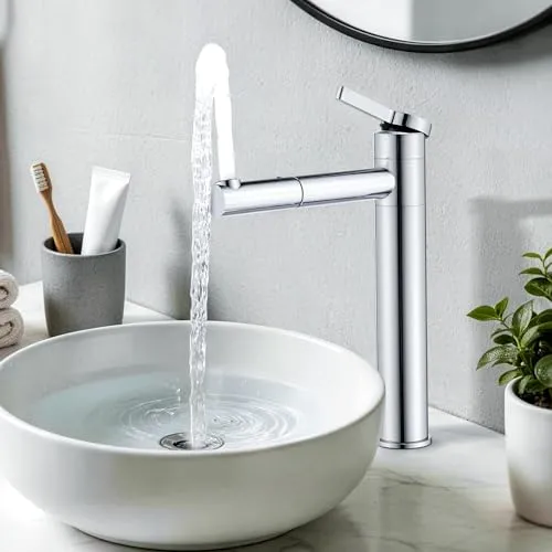 HOMELODY Waschtischarmatur Hoch Chrom mit 360°drehbarer Auslauf & Körper