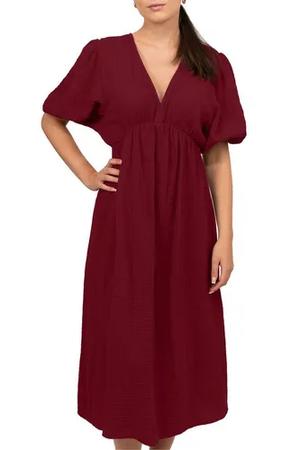 Reichstadt Sommerkleid Damen Musselin 25RSW077 mit Puffärmeln - Stylisches Damenkleid aus hochwertigem Musselin in Knitteroptik. Der lockere Schnitt und die femininen Puffärmel sorgen für einen modischen Look. Ideal für warme Tage – atmungsaktiv, leicht und in 8 trendigen Farben erhältlich.