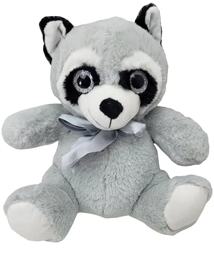 ToyToyToy Plüschtier Waschbär 30 cm Teddy mit Schleife und Glitzeraugen